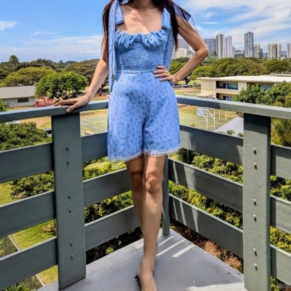 House Of CB ‘Lana’ Jumpsuit Romper Blue Floral Small (Shortened) Size S - Picture 2 of 11